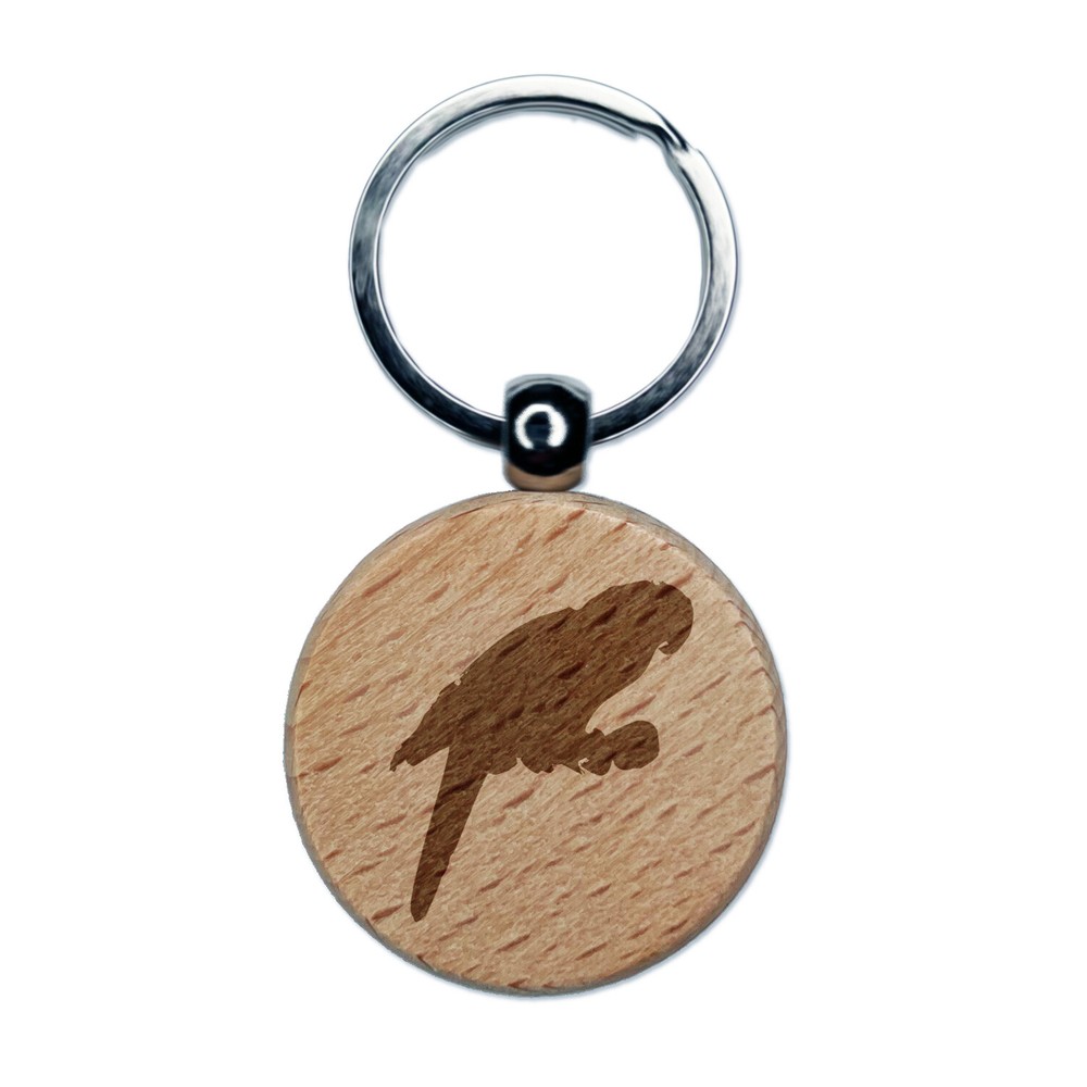 Parrot Bird Sketch Engraved Wooden Round Keychain Charm Tag  