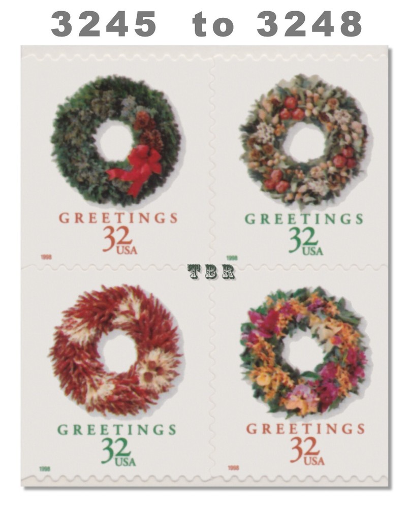 3245-48 3248 3248a Holiday Wreaths 32c Block From Vending BK270 1998 MNH Buy Now-image