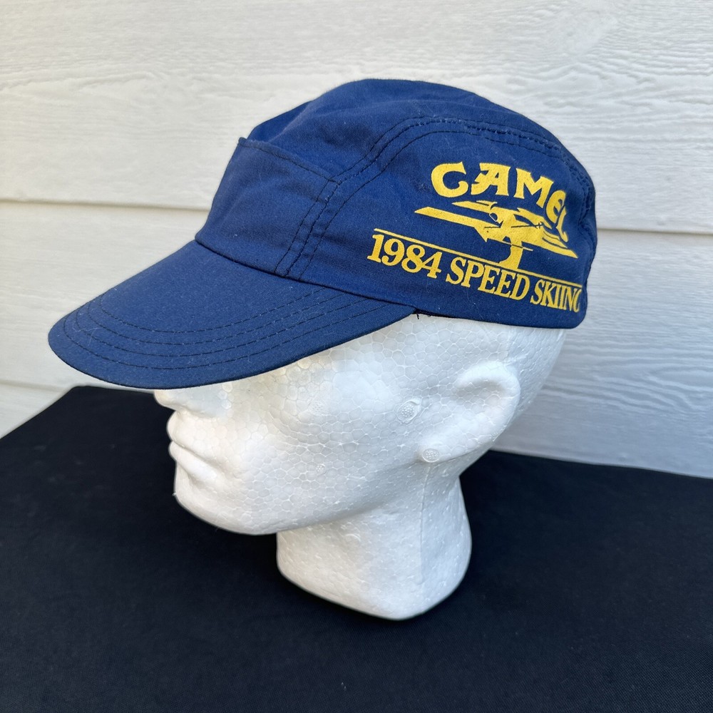 Vintage 1984 Camel Speed Skiing Hat - Size L/XL Elastic Back Rare USA Made