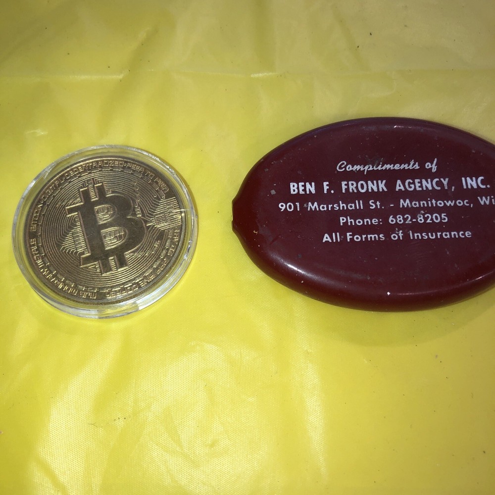 NEW Gold Plated Bitcoin cryptocurrency collectors commemorative coin in capsule-image