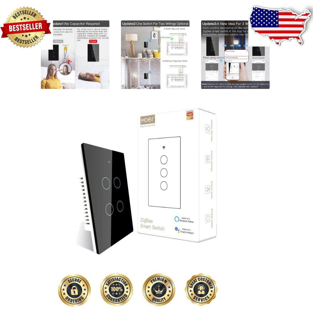 ZigBee Voice-Activated 4-Gang Switch with Toughened Glass for Modern Smart Homes-image