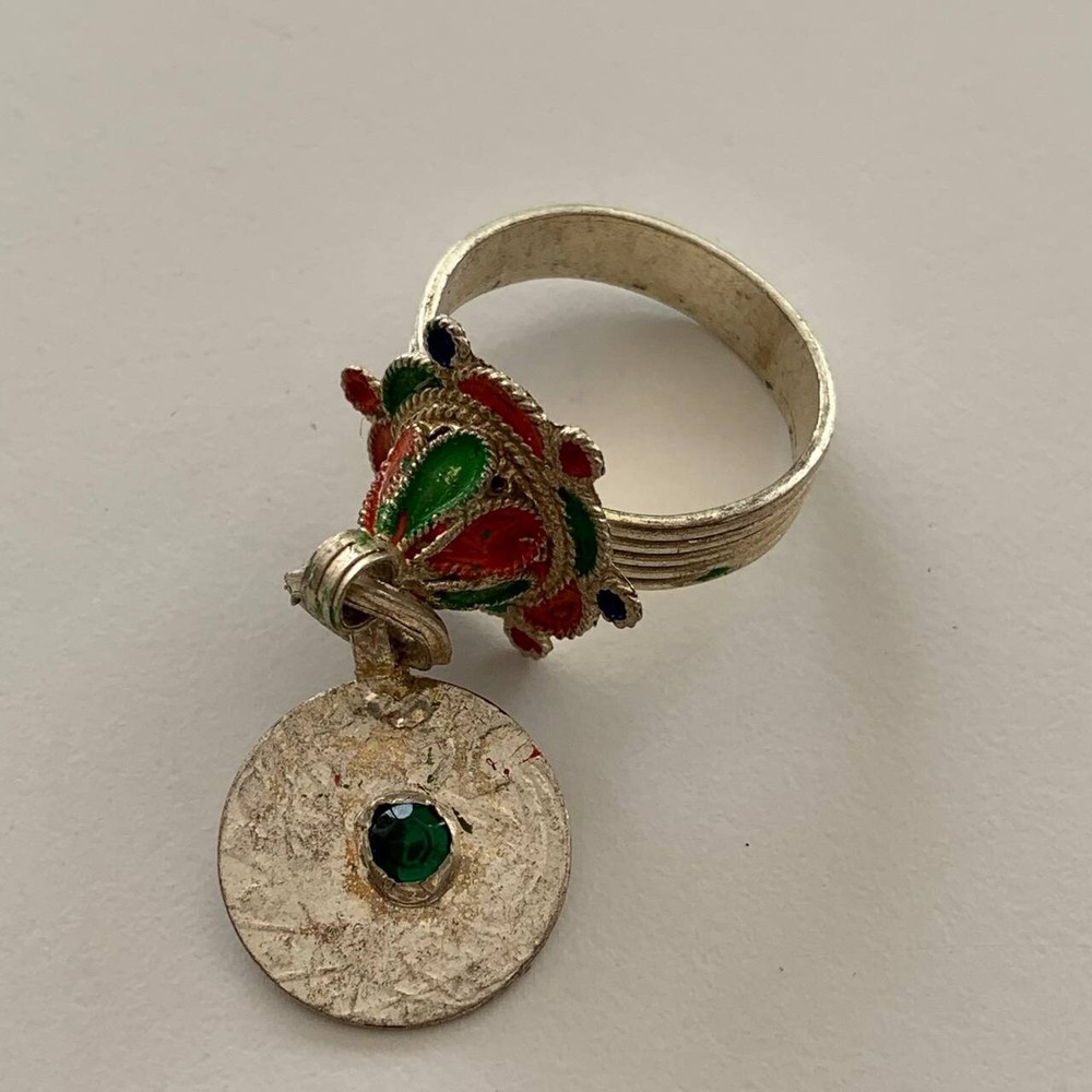 Handmade ancient moroccan amulet bronze with green stone rare