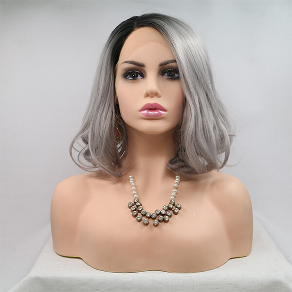 Short Straight Wave Grey Lace Front Wig Synthetic Glueless Wig Fashion Soft Wig
