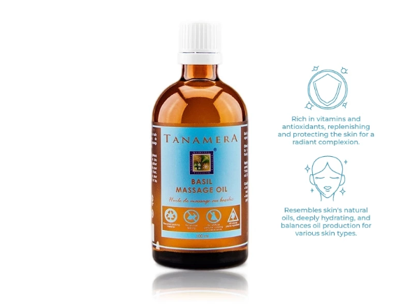 Tanamera Basil Massage Oil for Stress Relief & Muscle Relaxation with Herbal Benefits