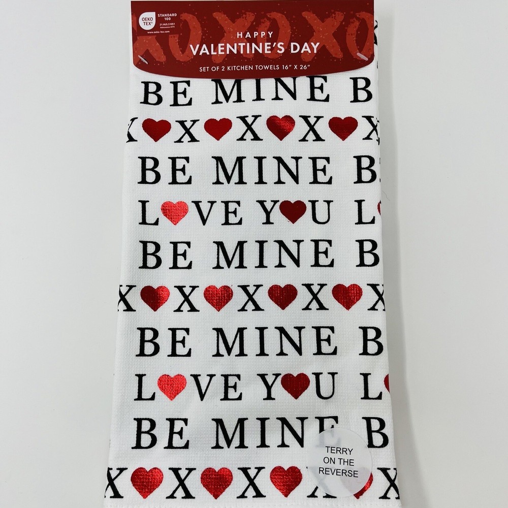 Valentine's Day 2 Pack Hand Towels - Heart Design Love You Be Mine XOXO