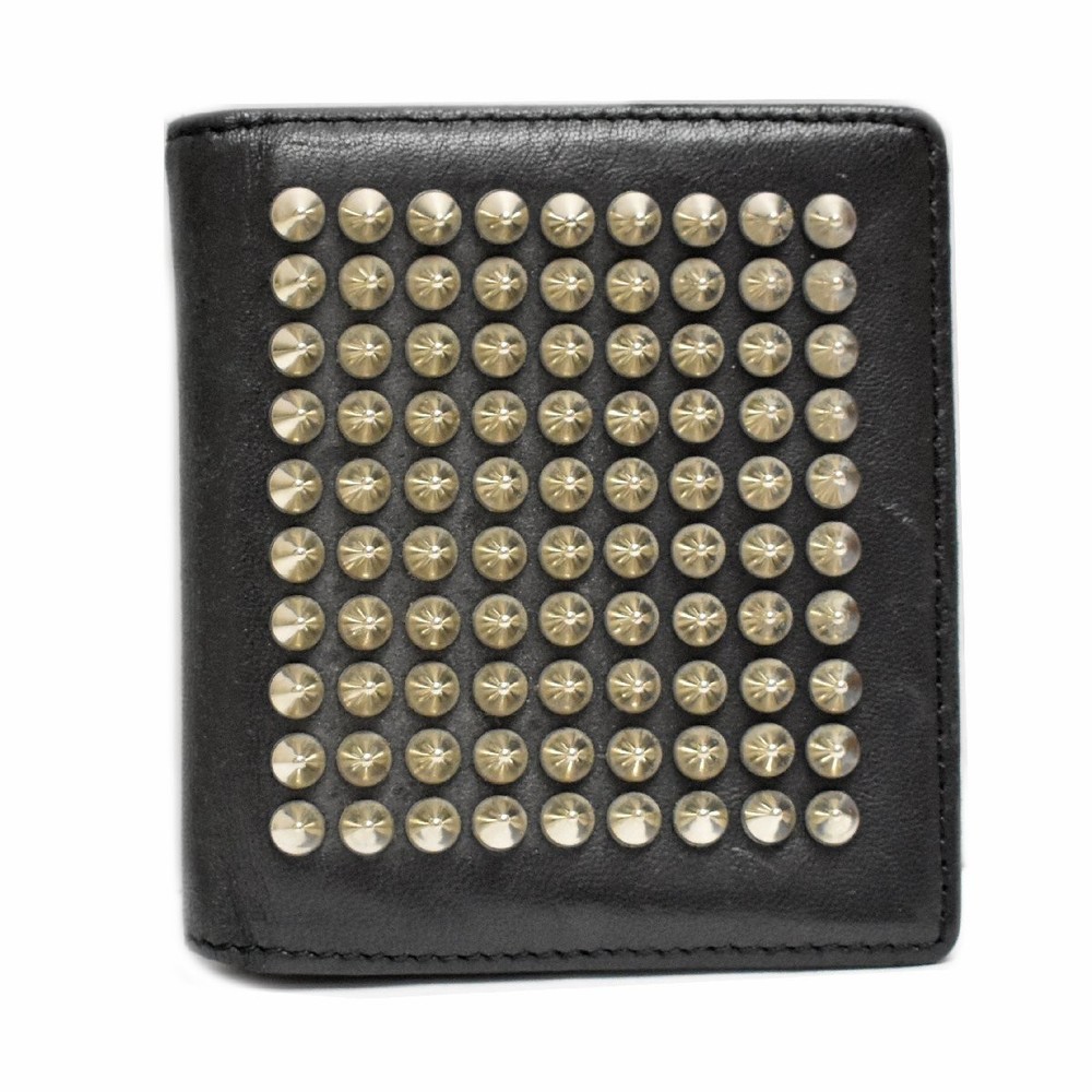 Pre-Owned Christian Louboutin Black Red Studded Bifold Wallet