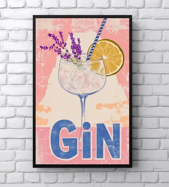 Vintage Gin Tonic Retro Cocktail Wall Art Printable Poster