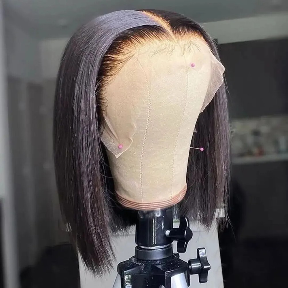5x5 Glueless Lace Front Bob Wig Preplucked Human Hair Short Straight
