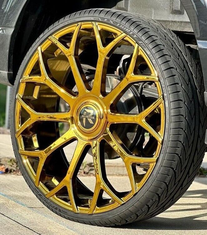 28'' REVENGE RL105 GOLD PLATED CHROME WHEELS TIRES 5x5 5x127 old classic cars