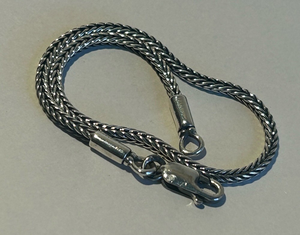 Foxtail Bali Chain Solid Sterling Silver 925 Bracelet Thickness 2 mm Length 7.5