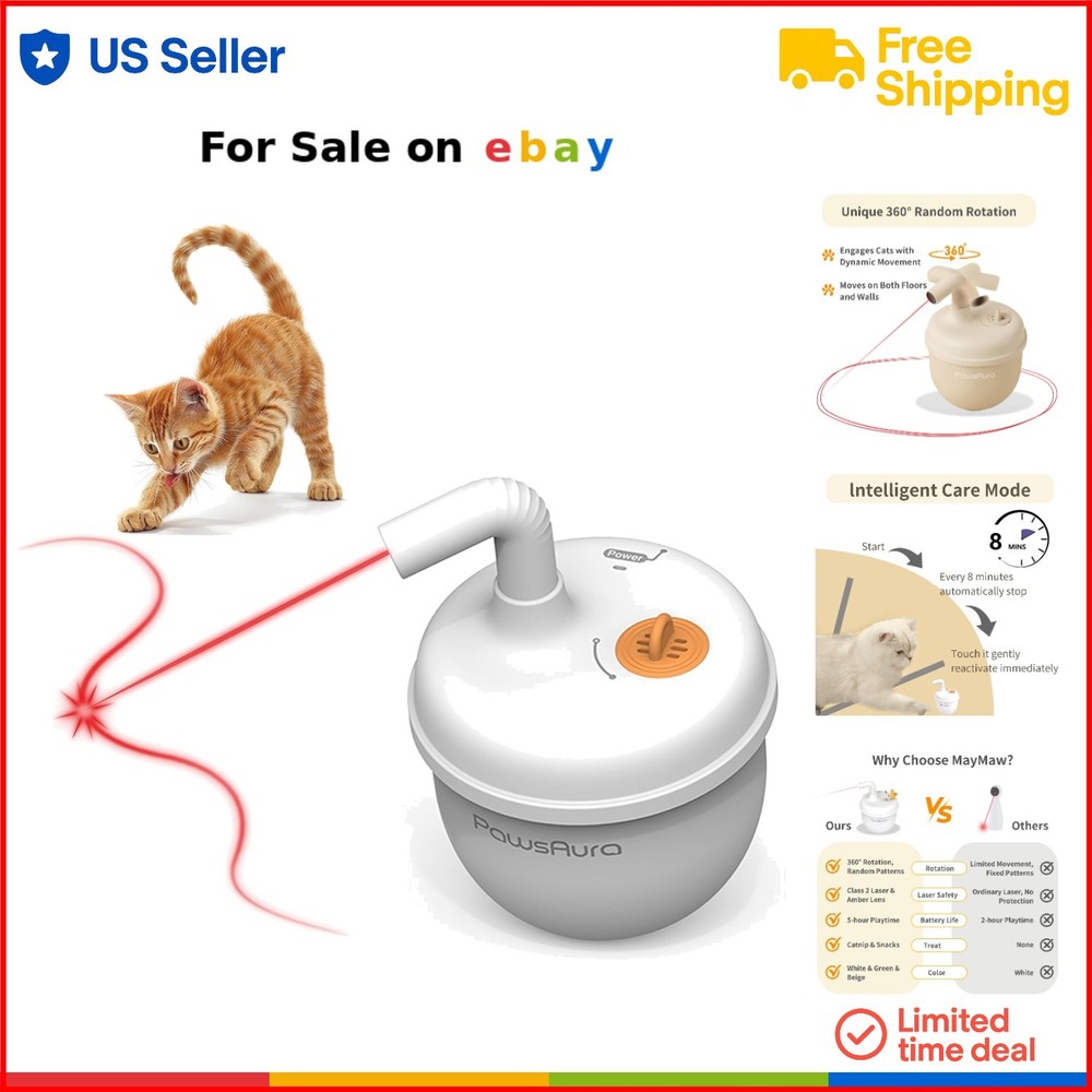 Automatic Cat Laser Toy Plastic 360° Interactive USB Rechargeable Fun