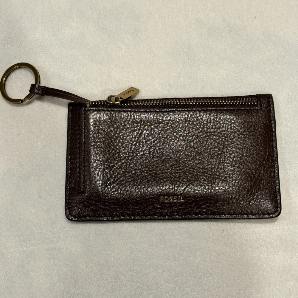 FOSSIL Brown Pebbled Leather Zip Wallet with Key Ring & Coin Pocket-image