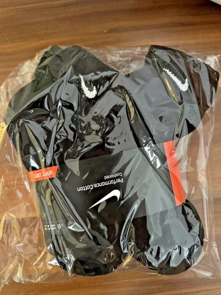 Nike 6 Pair Performance Cotton Cushioned Socks Ankle Medium Black (M 6-8, W6-10)