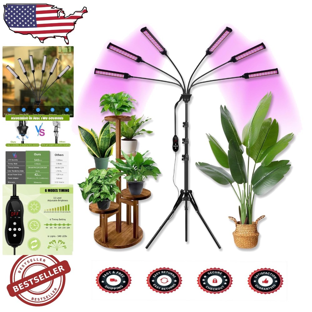18W Full Spectrum Grow Light with 6 Adjustable Arms for Indoor Plants  