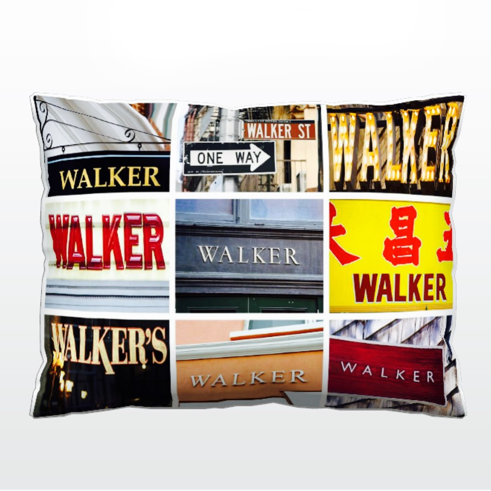 Personalized Pillow featuring the name WALKER in photos of actual signs