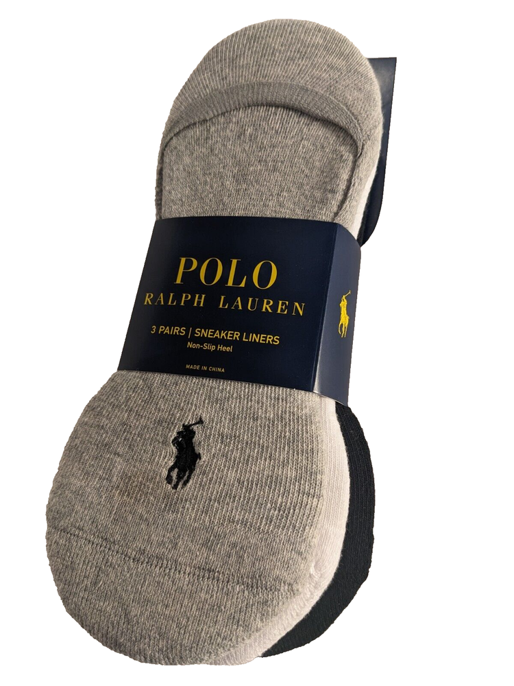 Ralph Lauren Men's 3-Pack No-Show Dress Liner Socks in Grey White Black Sizes 10-13