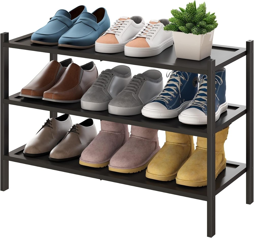 3-Tier Stackable Bamboo Shoe Rack Organizer for Hallway Storage