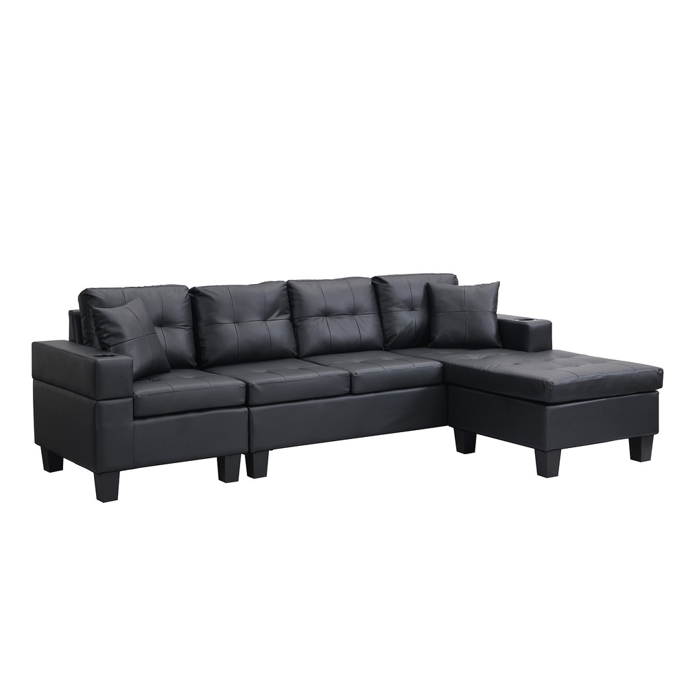 L-Shape Sectional Sofa Set with Chaise Lounge, Cup Holders & LED Lights for Modern Living Room