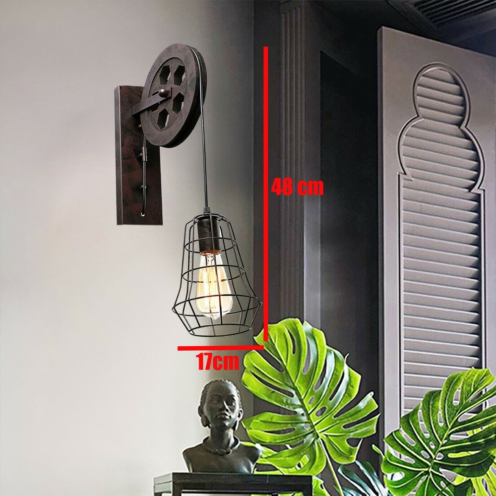 Retro Industrial Rusty Wheel Pulley Sconce Wall Light Fixture on Sale