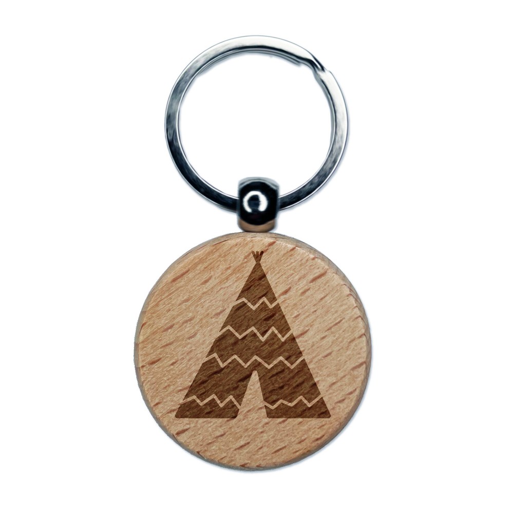 Tipi Teepee Engraved Wood Round Keychain Tag Charm