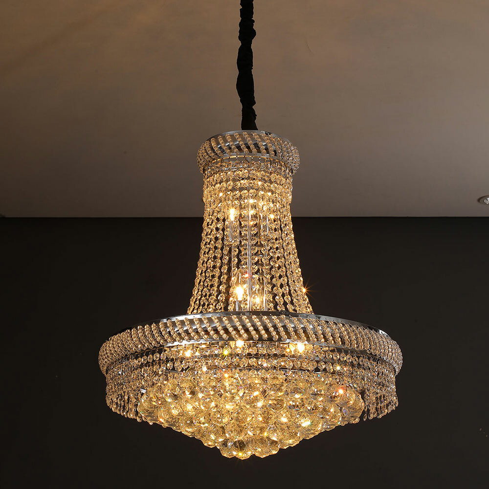 Luxury Crystal Chandelier Silver Staircase Lamp Lobby Villa Lighting Pendant LED