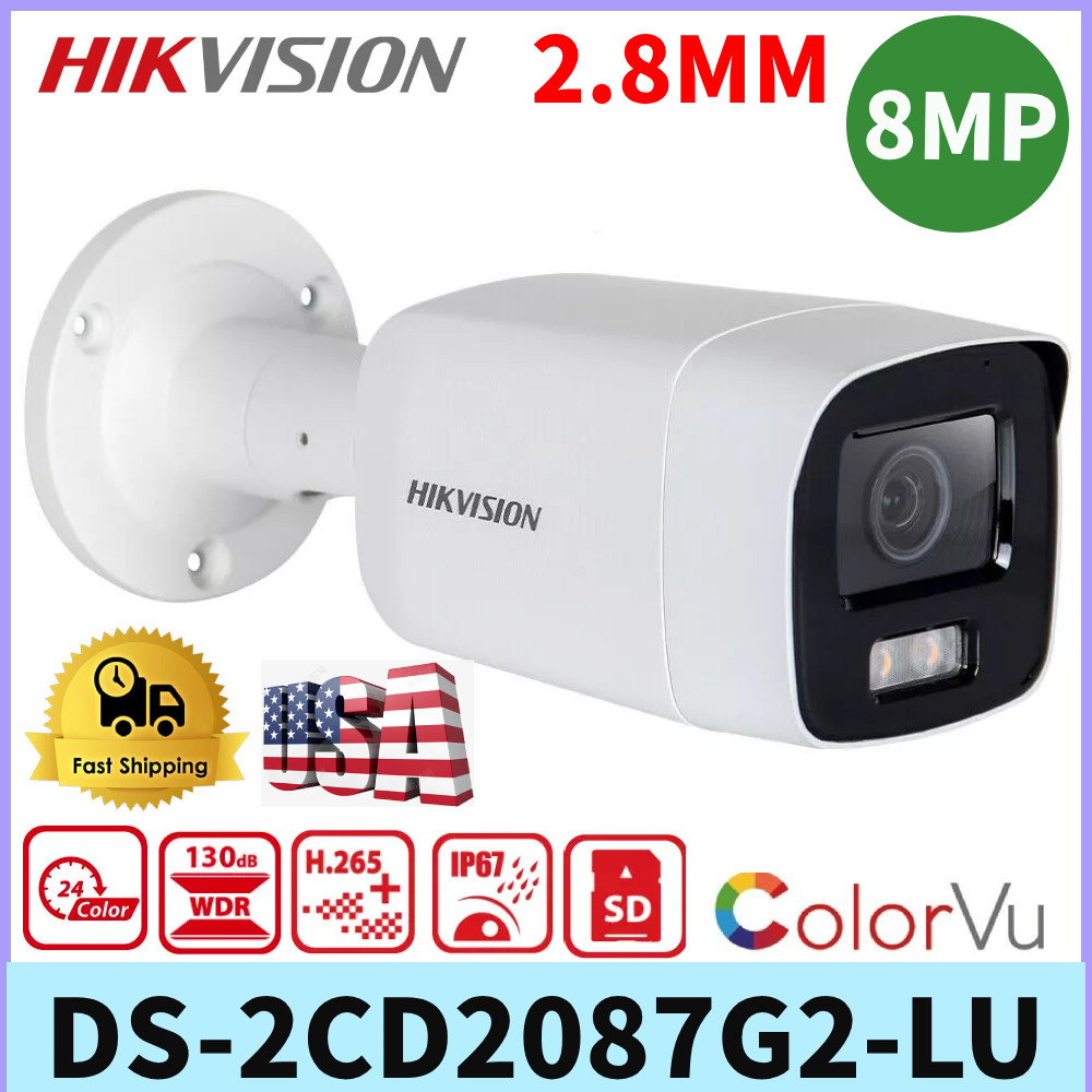 Hikvision 4K 8MP DS-2CD2087G2-LU Full-Color IR Bullet IP Camera PoE In Mic USA