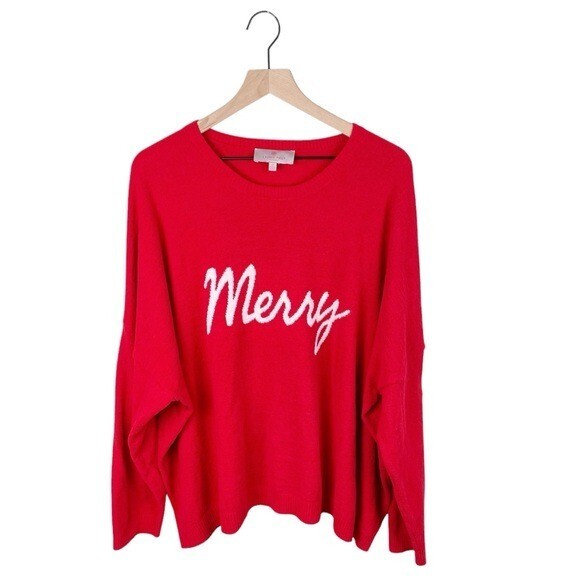 Laurie Felt Cloud Holiday Christmas Sweater Red Merry Soft Knit Women's Size 3X