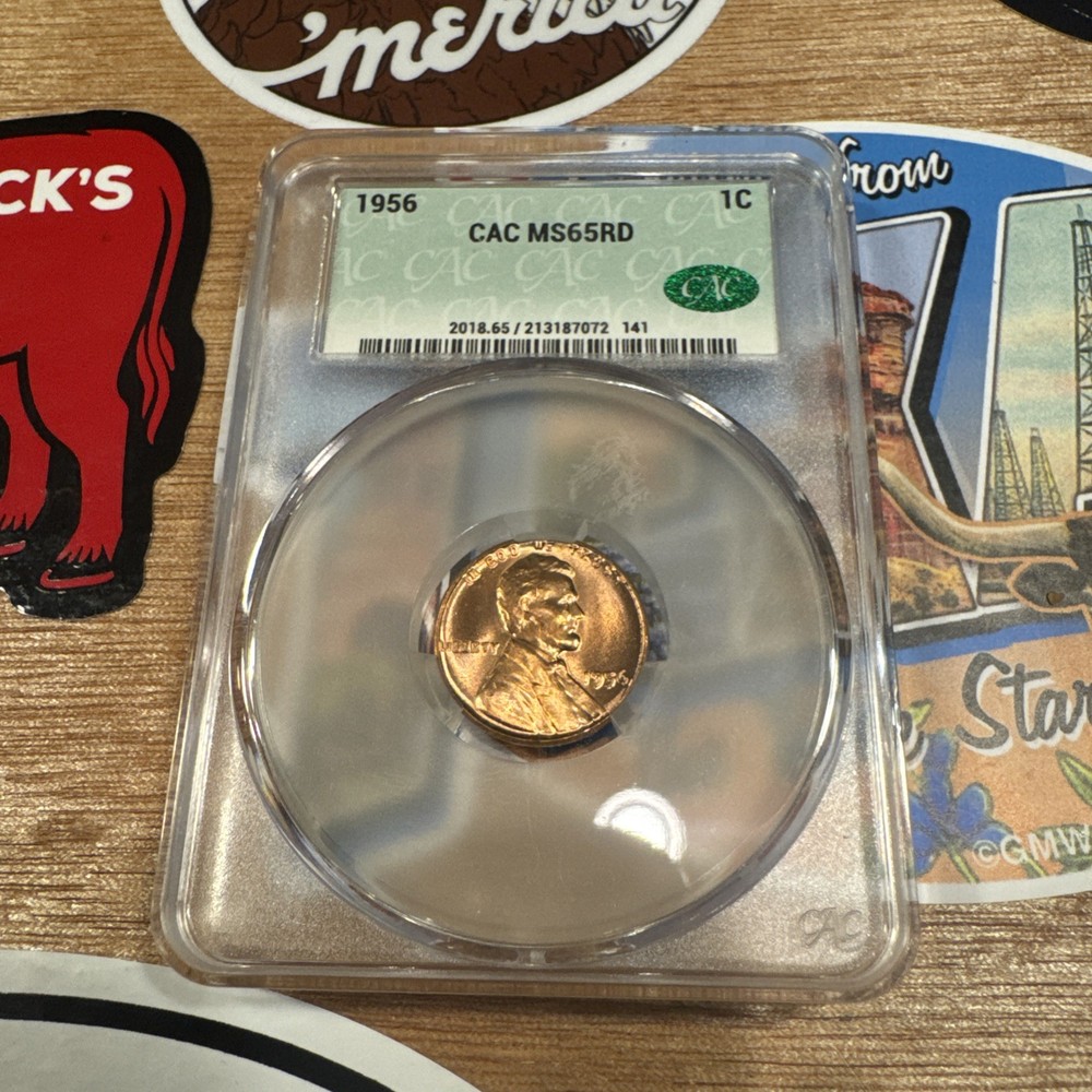 1956 Lincoln Wheat Penny 1c CAC MS65RD Red Uncirculated Coin