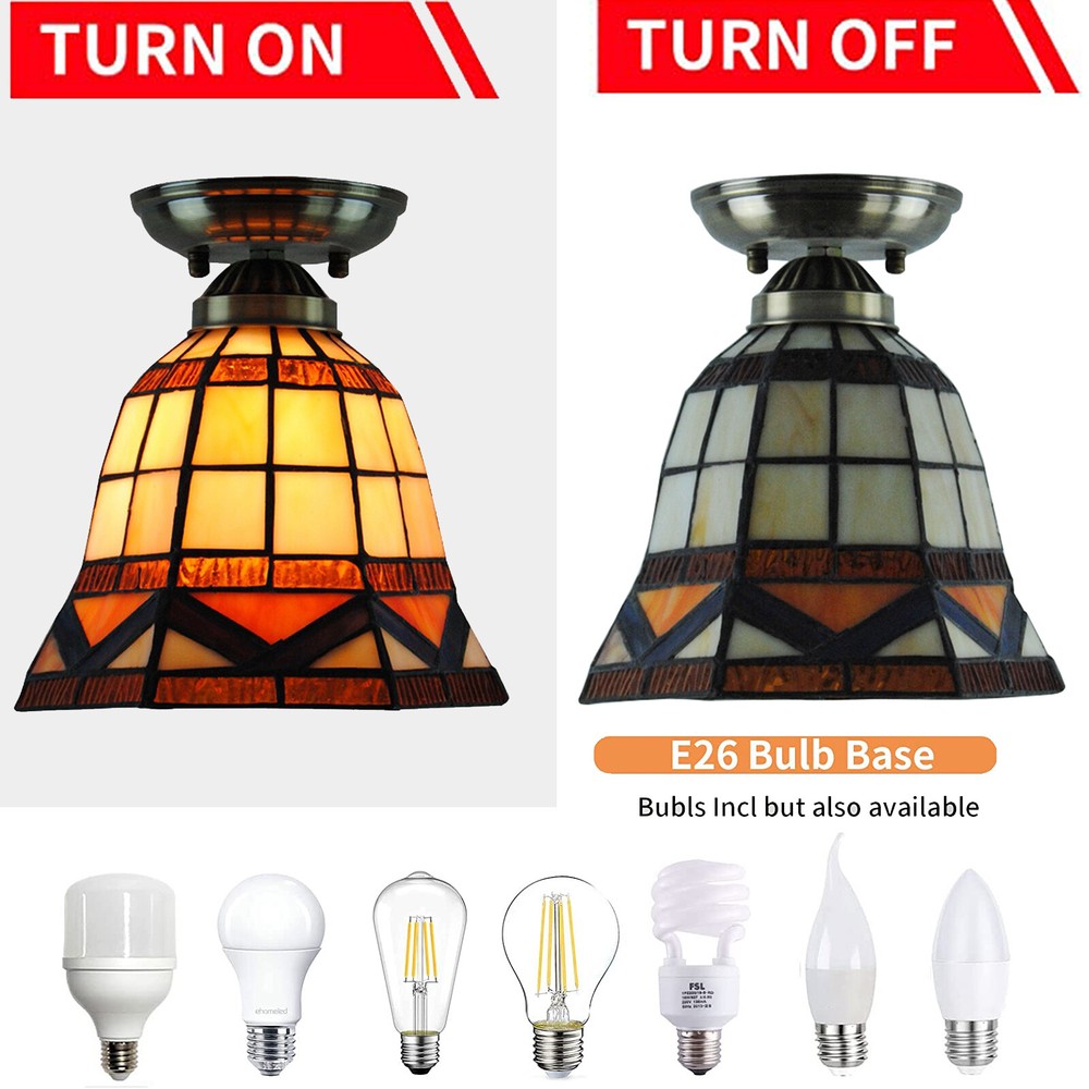 Tiffany Style Flush Mount Ceiling Lighting Vintage Stained Glass Lamp