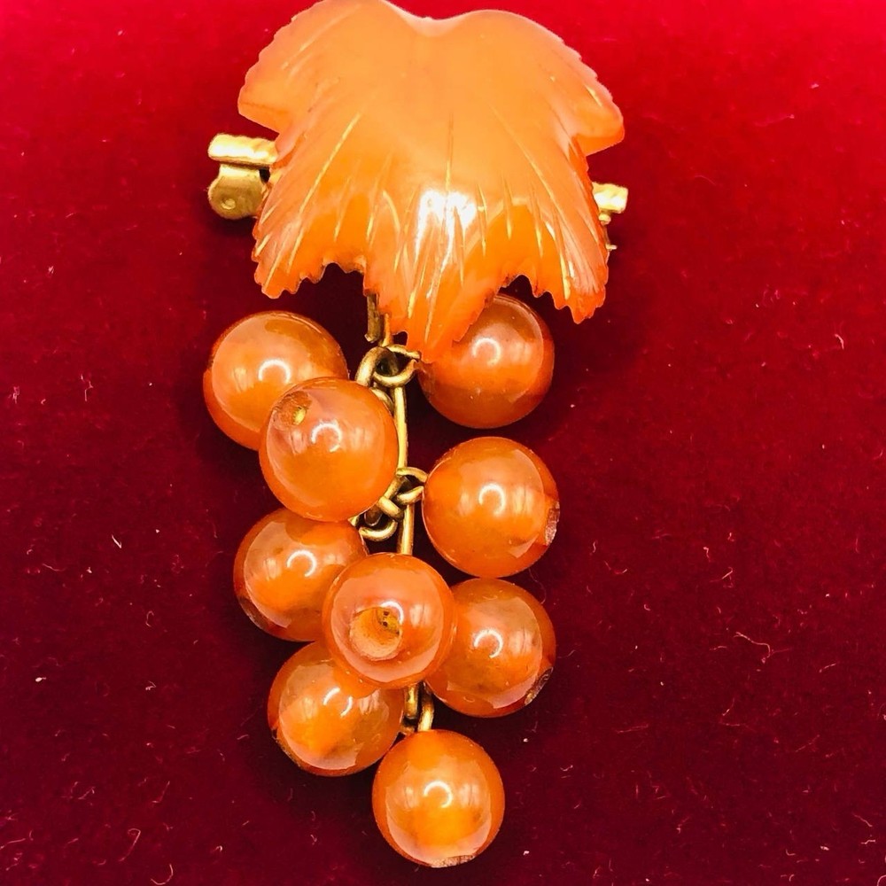 Baltic Amber Brooch Grapes Vintage USSR Kaliningrad