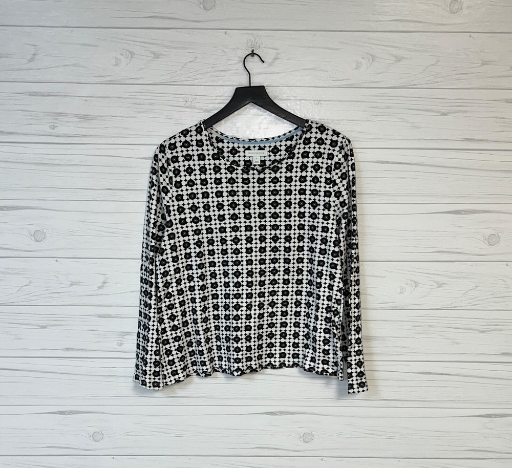 Charter Club t shirt womens size medium crew neck long sleeve white patterned