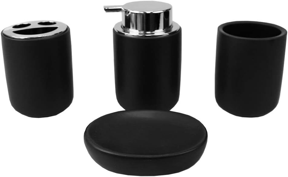 Home Basics Luxem 4 Piece Ceramic Bath Accessory Set (Black, 1) | Matte Black
