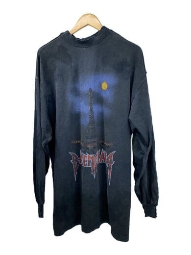 Balenciaga Paris Moon Print Black Long Sleeve Cotton T-Shirt Size L JP57 2024