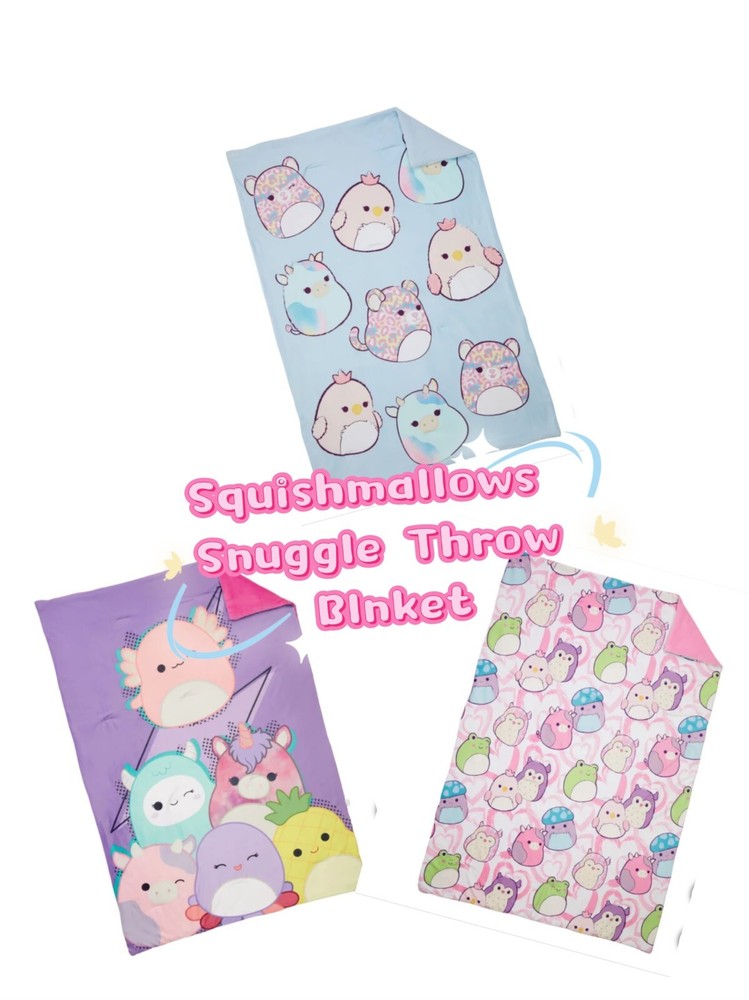 Squishmallows Snuggle Throw Blanket, Super Soft, Squishy, Vibrant, 50” x 70” NWT