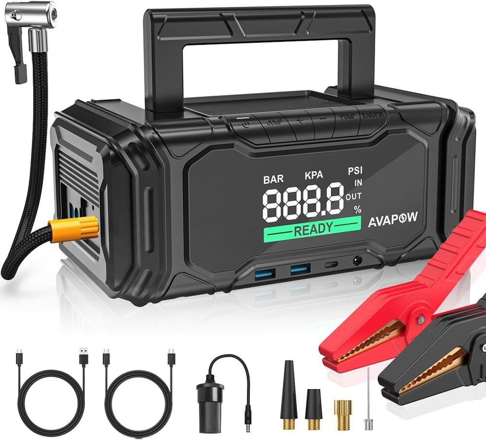 AVAPOW Car Battery Jump Starter 4000A Peak with Air Compressor, 12V 150PSI...