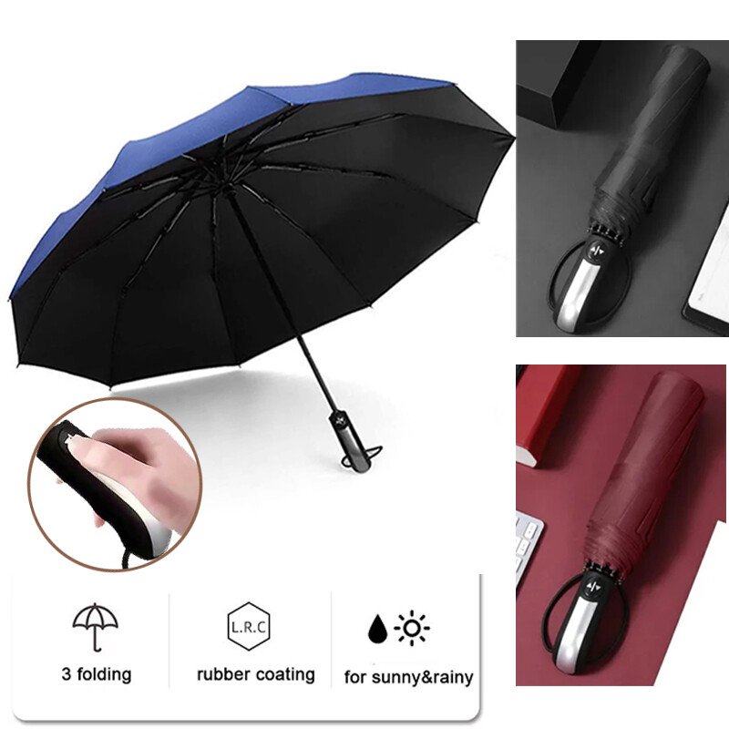 Automatic Umbrella Anti-UV Sun/Rain Windproof 3 Folding Compact Umbrella 10 Ribs