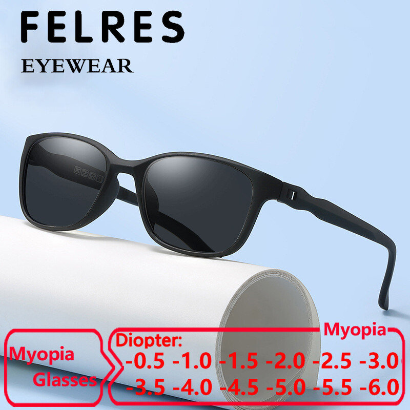 Stylish Unisex Oval Gray Lens Myopia Sunglasses Full Frame