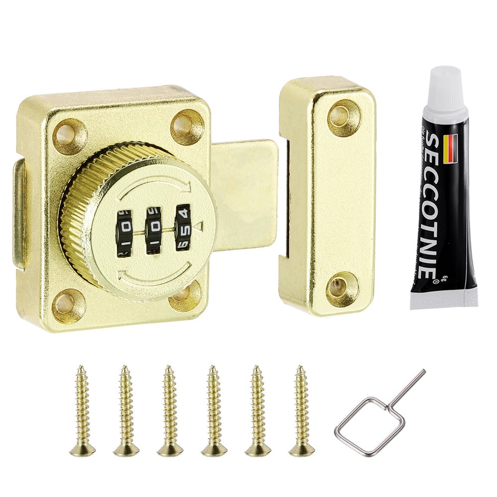 Gold Cabinet Safety Lock with Combination Latch & Adhesive-image