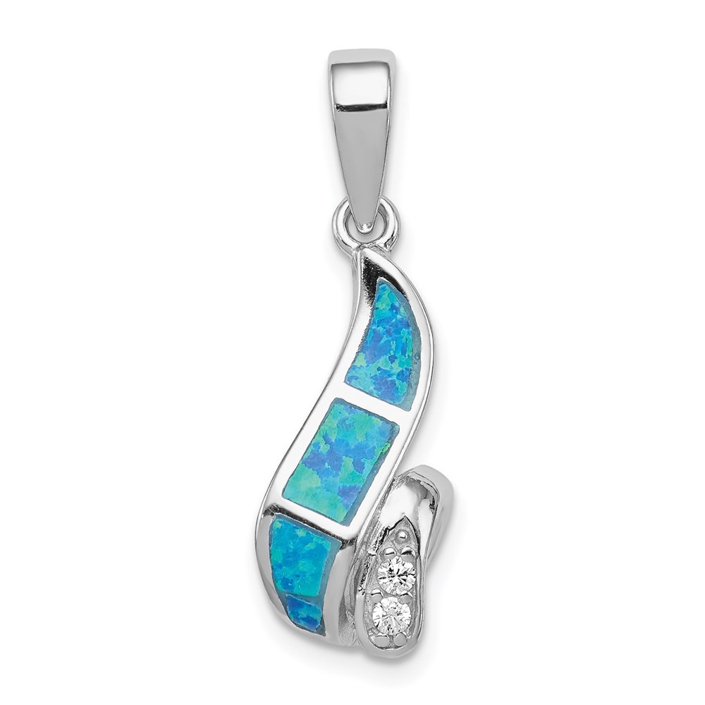 Sterling Silver Cubic Zirconia Inlay Lab Created Opal Twisted Pendant 1.93gm