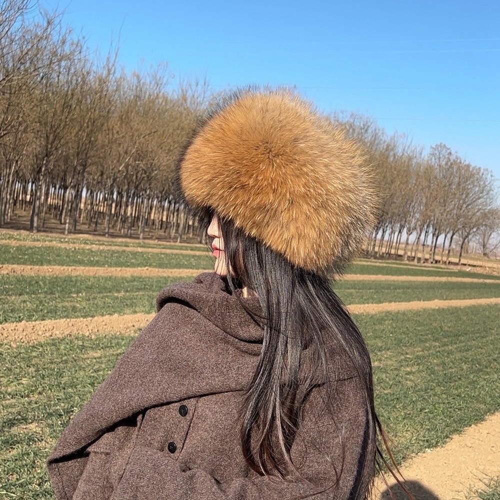 Women's Real Fox Fur Hat Top Hat Russian Ushanka Cossack Hat Warm Outdoor Cap