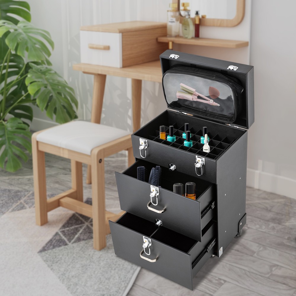 Rolling Makeup Train Case Cosmetic Trolley Makeup Storage Organizer Luggage Box!
