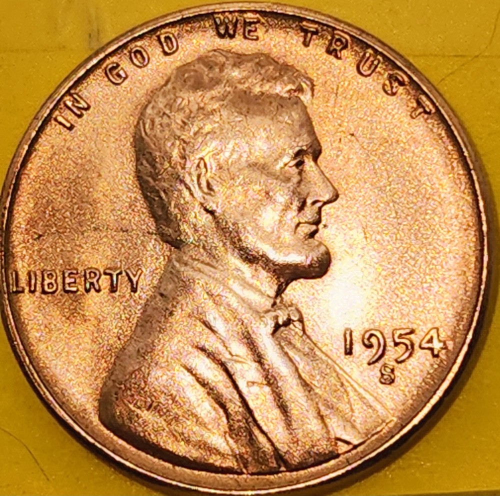 1954 S UNC Lincoln Reverse Wheat Cent Copper Penny. Nice Red Cent. Free Shipping