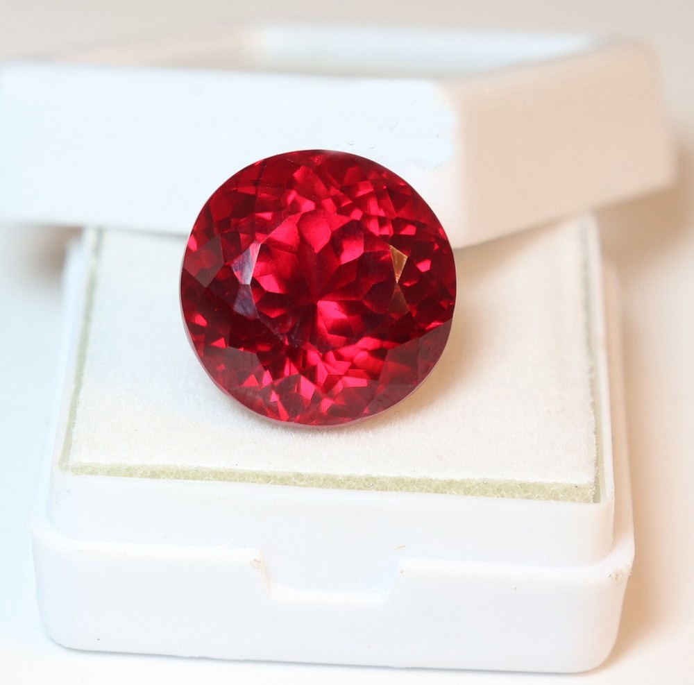 Certified Natural Unheated Red Ruby 20.85 Carat Round Cut Earth-Mined Gem 16mm