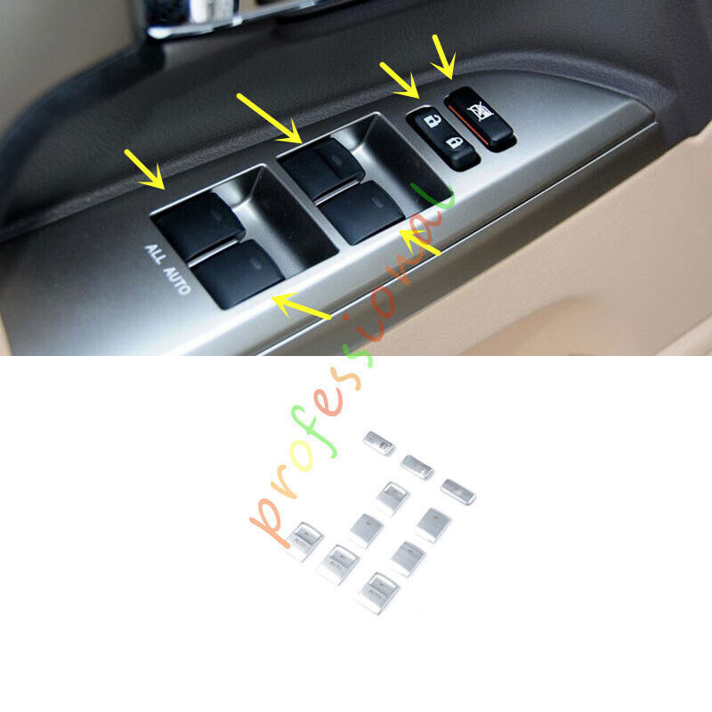 10pcs For Toyota Land Cruiser 2008-2021 Silver Window Lift Control Button Trim