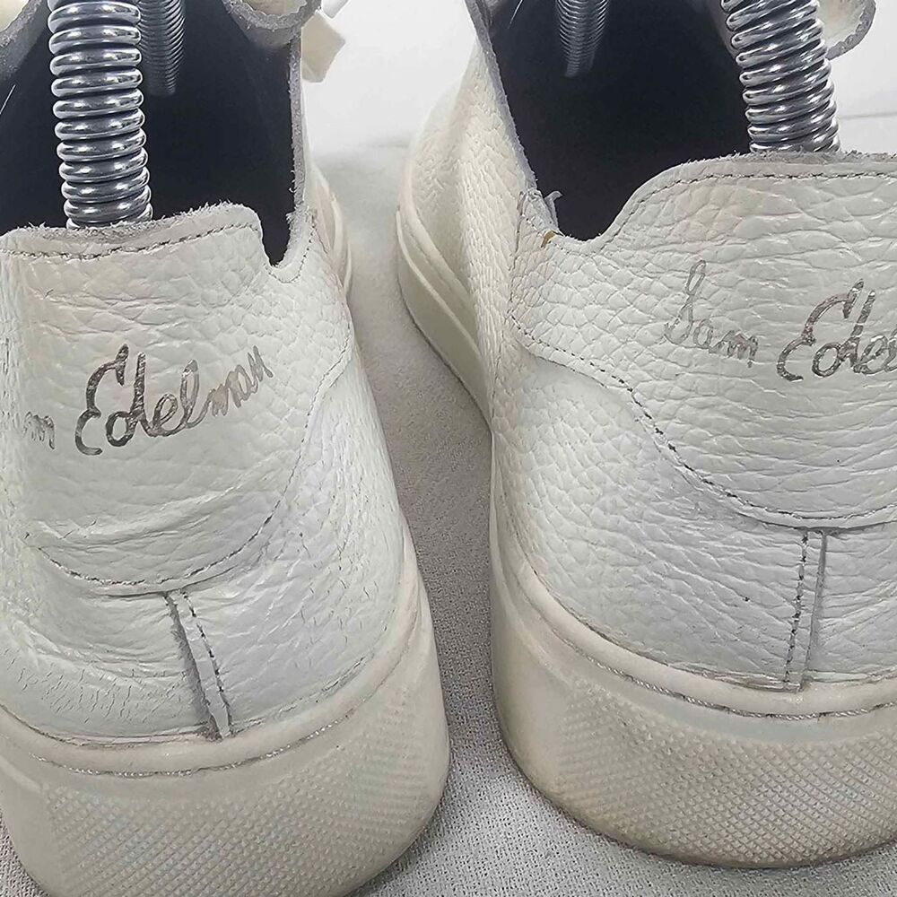 Women's White Leather Sam Edelman Sneakers with Silver Accents - Size 7