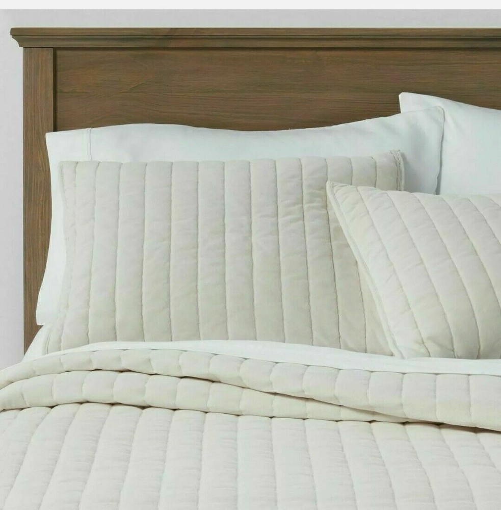 Threshold Standard Velvet Sham with Channel Stitch in Cream D1