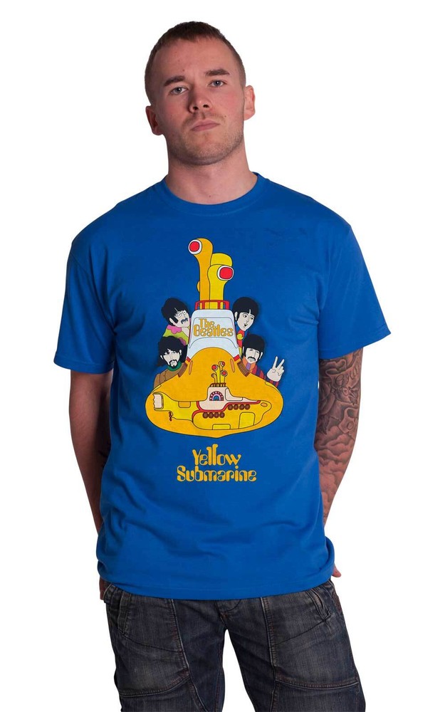 Beatles Yellow Submarine Band Logo Official Men’s Blue T-Shirt