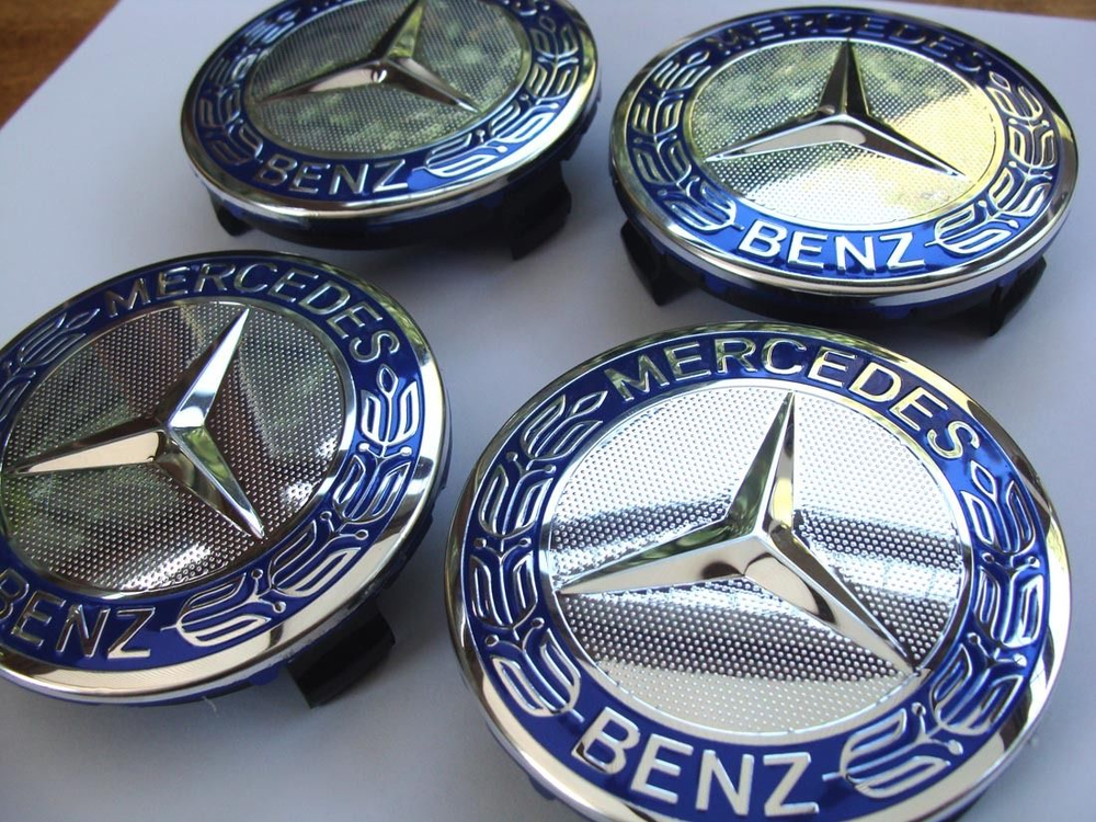 Mercedes Blue Alloy Wheel Centre Hub Caps AMG A B C E S M Class ML CLA GLA SLK
