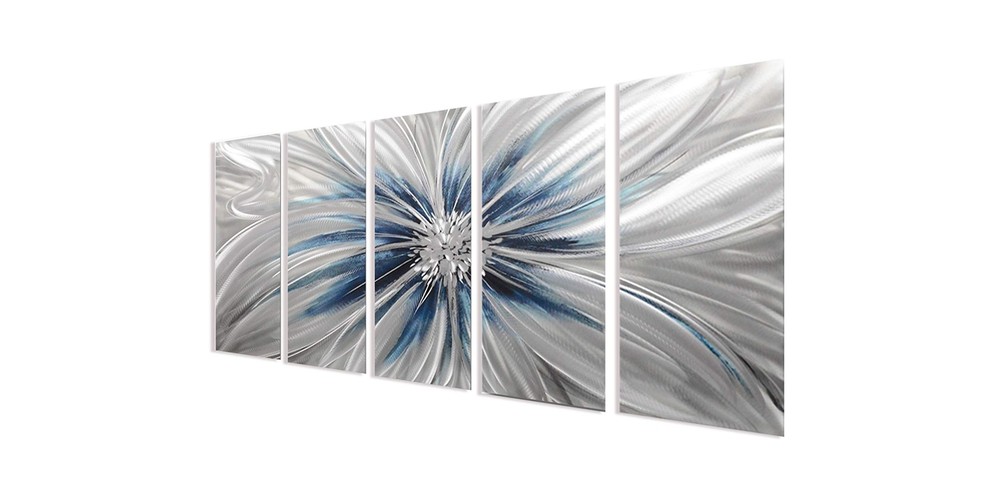 RICHSPACE ARTS Contemporary Metal Wall Art Blue and Silver Modern Sculpture D...