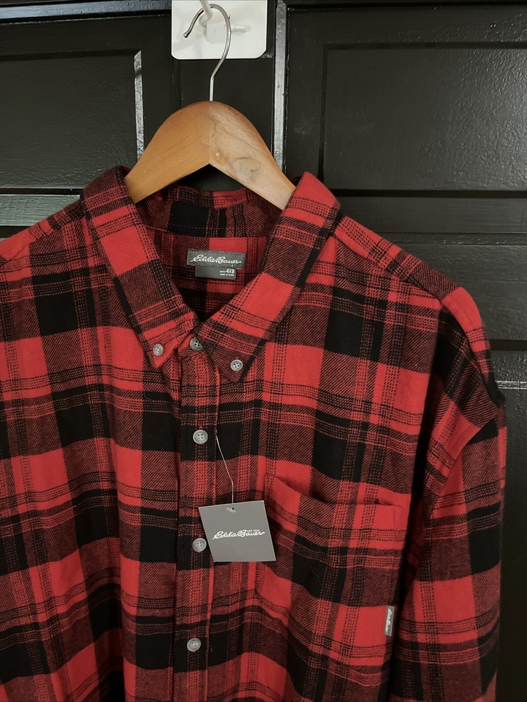 Eddie Bauer Men’s 4XB Relaxed Flannel Shirt in Red Plaid - New